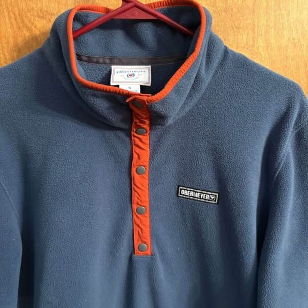 Obermeyer Men’s Fleece Quarter Snap Elbow Patches Orange Blue Men's S - Picture 3 of 10